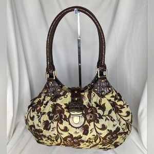 EUC SHARIF (ORIGINAL 1827) LEATHER & TAPESTRY FLORAL HOBO SHOULDER TOTE